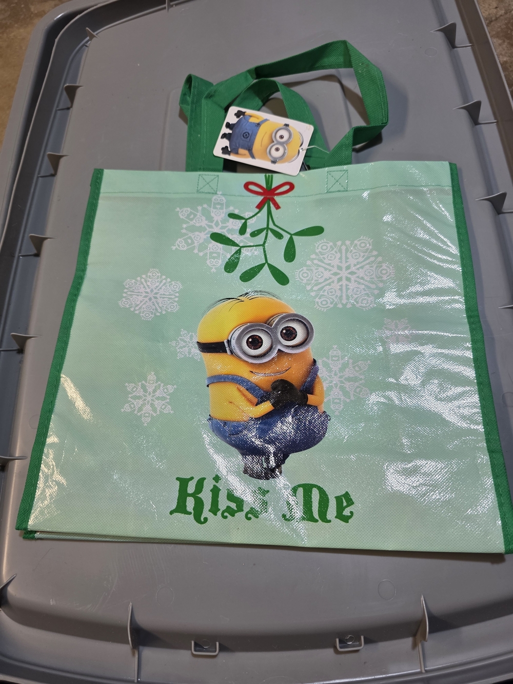 Universal Studios Minions Green 'Kiss Me' Holiday Tote Bag